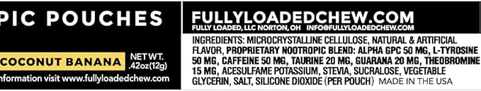 Fully Loaded Alpha Fuel Nootropic Pouches (Coconut Banana Fuel) - Nootropic Energy Pouches with Caffeine Alpha GPC Tyrosine Taurine Guarana and More