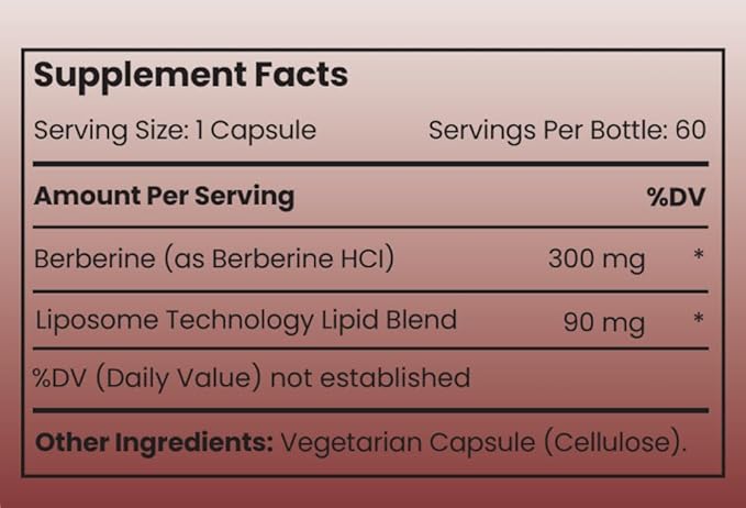 Rho Nutrition Liposomal Berberine Capsules - Ultra High Absorption Supplement – Supports Immune Function Gut Health and Metabolic and Cardiovascular Health (60 Capsules)