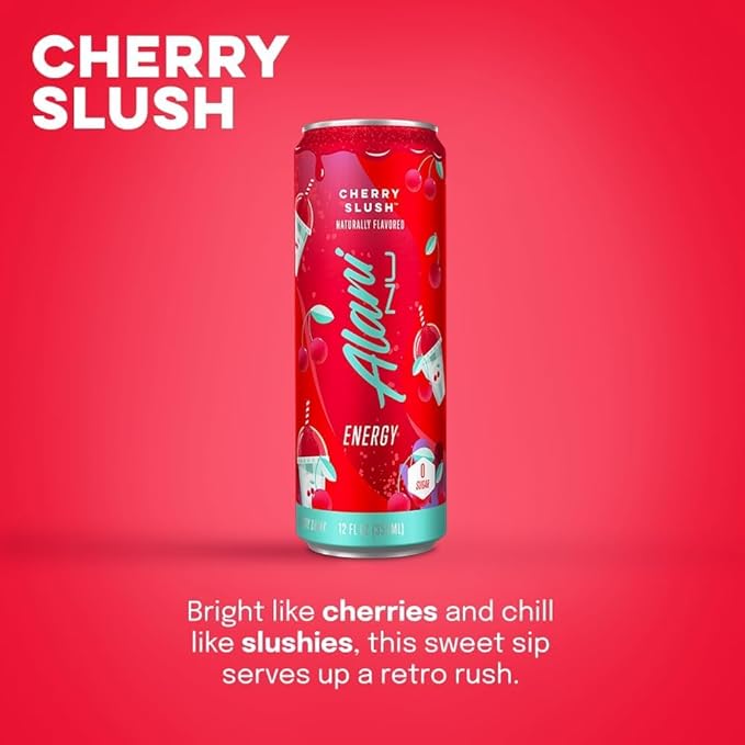 Alani Nu CHERRY SLUSH Sugar Free Low Calorie Energy Drinks | 200mg Caffeine | Antioxidants | Biotin B Vitamins | Zero Sugar | 15 Calories or Less | 12 Oz Cans | 24 Count