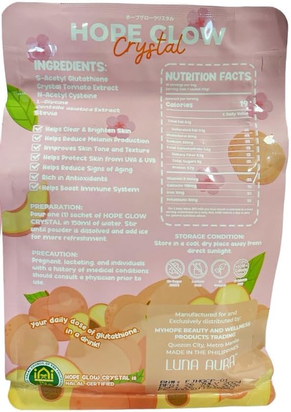 10 Sachets Luna Aura Hope Glow Crystal Peach Glutathione Juice Drink