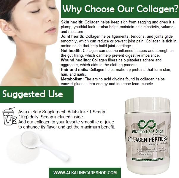 Alkaline Care |Hydrolyzed Collagen Peptides for Women &amp Men |Multi-Type Unflavored Collagen Powder Protein for Hair Bones Skin Nails &amp Joints | 10g Collagen Peptides per Serving | 10.5Oz (3