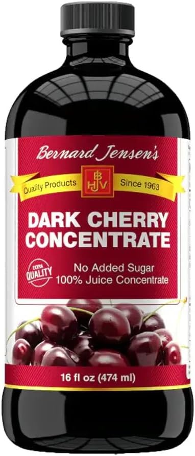 Bernard Jensen's Black Cherry Juice Concentrate - Natural Cherry Concentrate Without Additives and Sweeteners - Sweet Cherry Juice Topping for Ice Cream Pastries and Other Desserts 16 fl. oz bottle