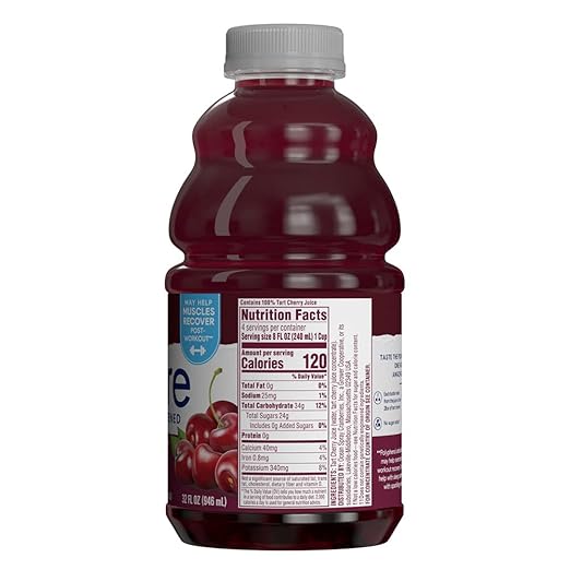 Ocean Spray® Pure Unsweetened Tart Cherry 100% Tart Cherry Juice 32 Fl Oz Bottle (Pack of 8)