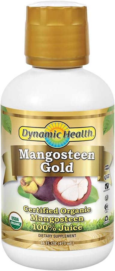 Dynamic Health Mangosteen Gold | Organic Mangosteen 100% Juice | Vegetarian No Gluten or BPA Dietary Supplement | 16oz