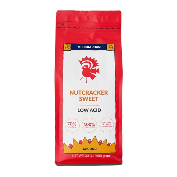 Puroast Low Acid Coffee Ground | Nutcracker Sweet Ground | Medium Roast | High Antioxidants &amp High pH |No Bitter Aftertaste | Reduced Heartburn &amp GERD | Suitable for Cold Brew - 2.2 LB