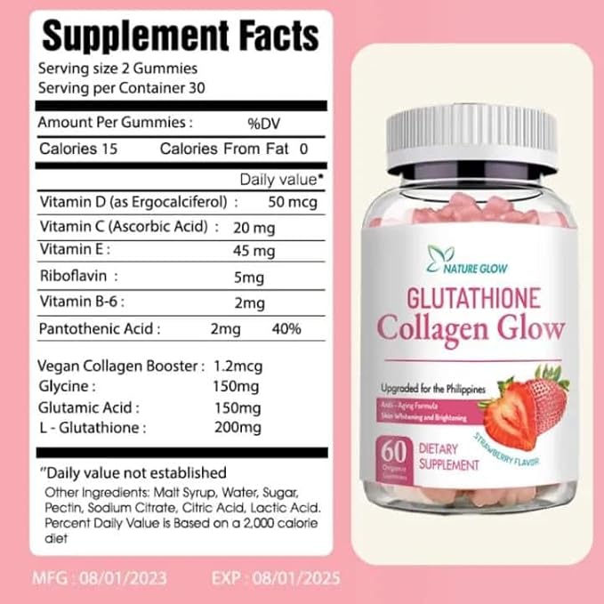 Generic Nature Glow Glutathione Collagen Glow Strawberry Flavor 60 Organic Chewable Gummies