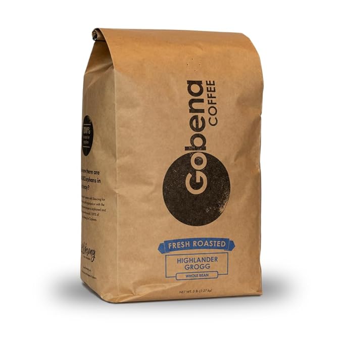 Gobena Coffee 5lb Highlander Grogg Whole Bean Medium Roast 100% Arabica Coffee 80oz Bulk Bag