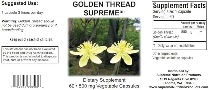 Supreme Nutrition Golden Thread Supreme 60 Pure Coptis Chinensis Vegetarian Capsules (Pack of 2)