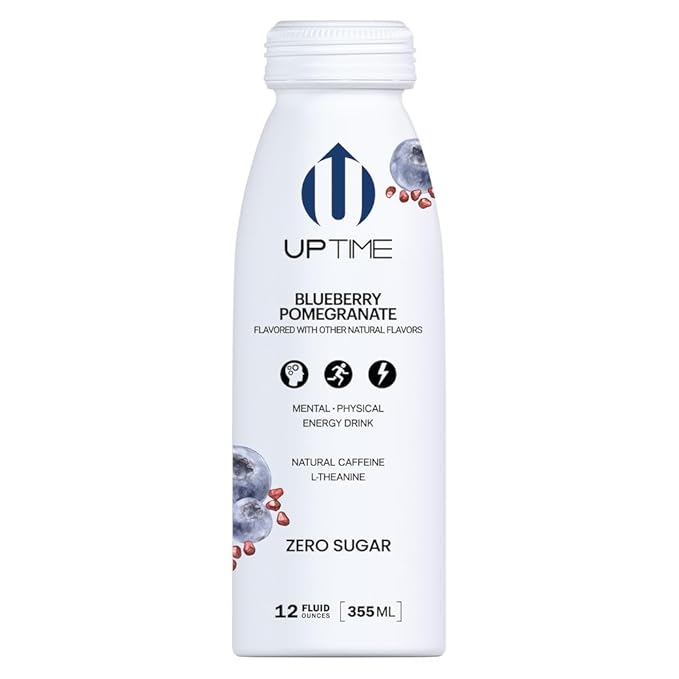 UPTIME Energy Drink Blueberry Pomegranate 12 Pack Vitamin C L Theanine Calcium Sugar Free Energy Drinks for Focus Support 142mg of Natural Caffeine 0 Calories Clean Natural 12 fl oz Cans