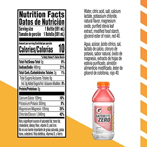 Gatorlyte Zero Electrolyte Beverage Strawberry Kiwi Zero Sugar Hydration Specialized Blend of 5 Electrolytes No Artificial Sweeteners or Flavors 20 Oz Bottles (Pack of 12)