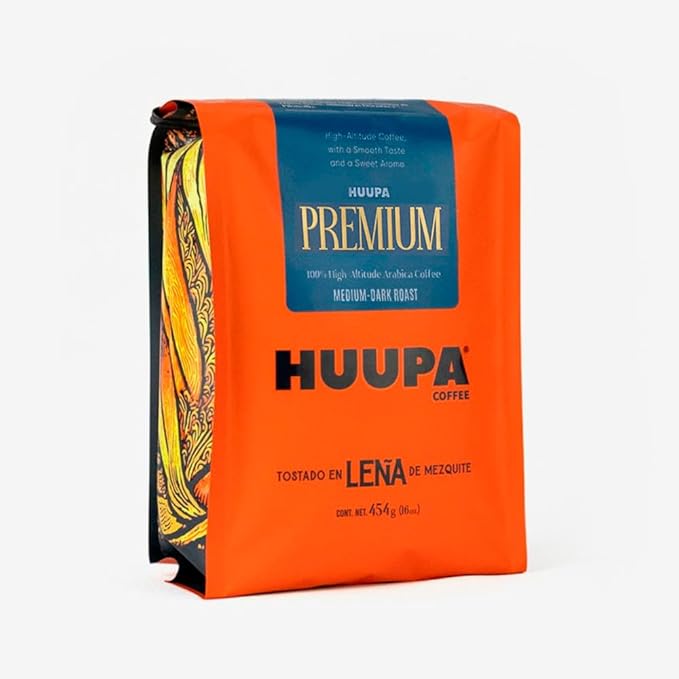 HUUPA Premium Ground Coffee100% European Arabica Roasted with Mesquite Wood Smooth Flavor Sweet Aroma 16 Oz