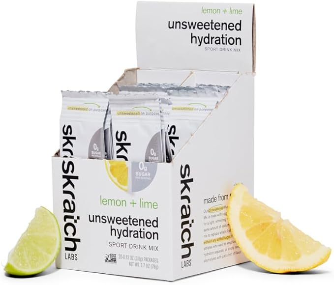 Skratch Labs Unsweetened Hydration Sport Drink Mix | Sugar Free | Electrolytes Booster | Lemon + Lime - 20 Servings | Non-GMO Vegan Kosher Keto Paleo