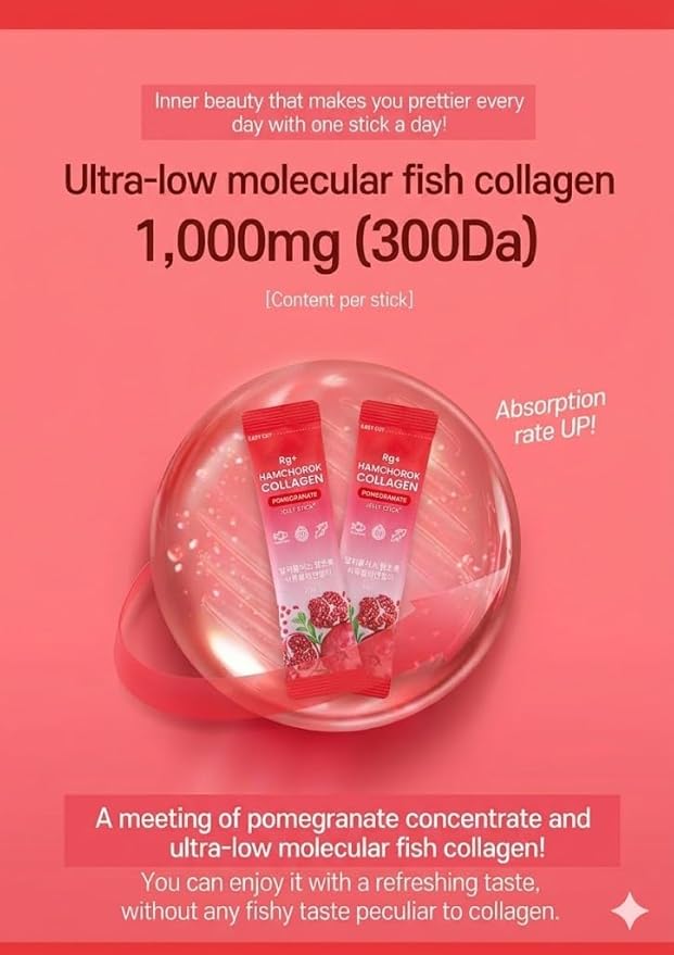 HAMCHOROKRg+ Anti-Aging Korean-Beauty Pomegranate Collagen Jelly 20g x60 Stick/ + Ginseng Concentrate + Vitamin C&ampE for Immune Support Skin Hair Nail &amp Joint(60)