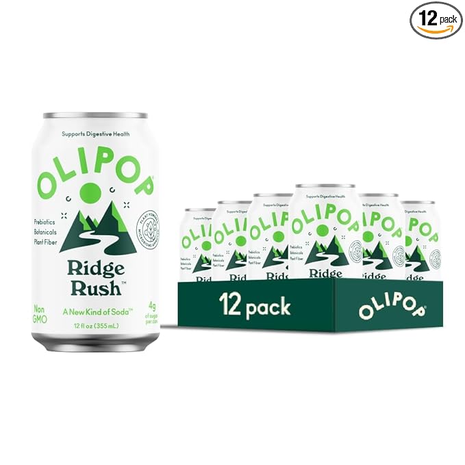 OLIPOP Prebiotic Soda Pop Ridge Rush Pantry Pack Packed with Prebiotics Fiber and Botanicals Gluten Free GMO Free 12oz (12-Cans)