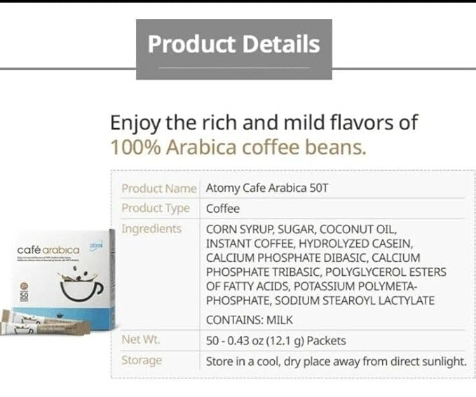 Atomy 50 Sticks Cafe Arabica Instant coffee mix Arabica Coffee &amp Natural Casein