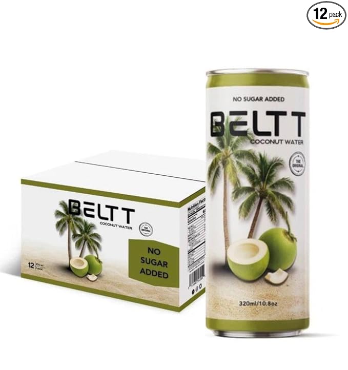 BELTT Coconut Water 10.8 fl oz (Pack of 12) – 100% Pure Coconut Water Not From Concentrate No Sugar Added No Preservatives Natural Electrolyte Drink