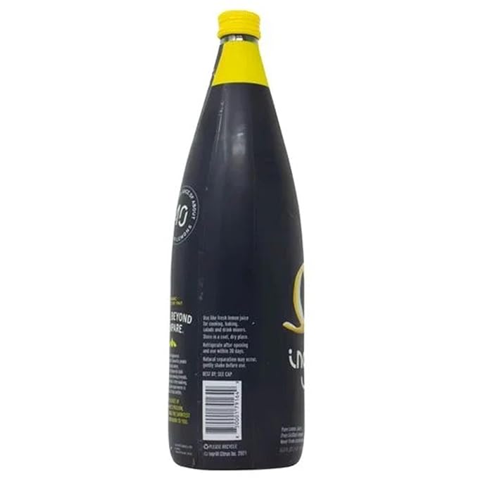 Ingrilli 100% Organic Lemon Juice 33.8 Fl Oz Glass Bottle (Pack of 3)