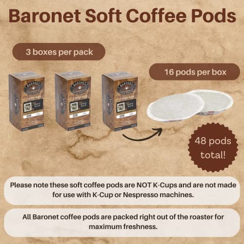 Baronet Coffee House Blend Coffee Pods Bag - Regular Light Roast - 3 Boxes of 16 Single Serve Pods - 48 Count 12 Grams - Individually Wrapped for Freshness - Rich Traditional Flavor