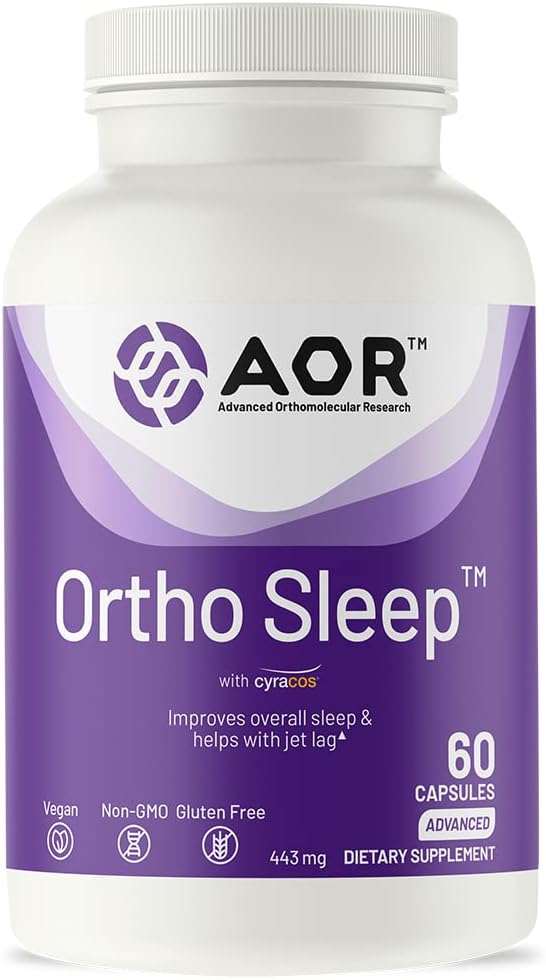 AOR Ortho Sleep 443 mg 60 Vegan Capsules 60-Day Supply with GABA Melatonin &amp L-Theanine Travel-Friendly Format GMO &amp Gluten-Free Designed for Evening Relaxation &amp a Consistent Night