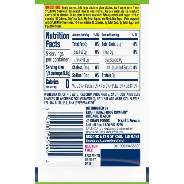 Kool-Aid Unsweetened Lemon Lime Artificially Flavored Powdered Soft Drink Mix 0.13 oz Packet (Pack of 48)