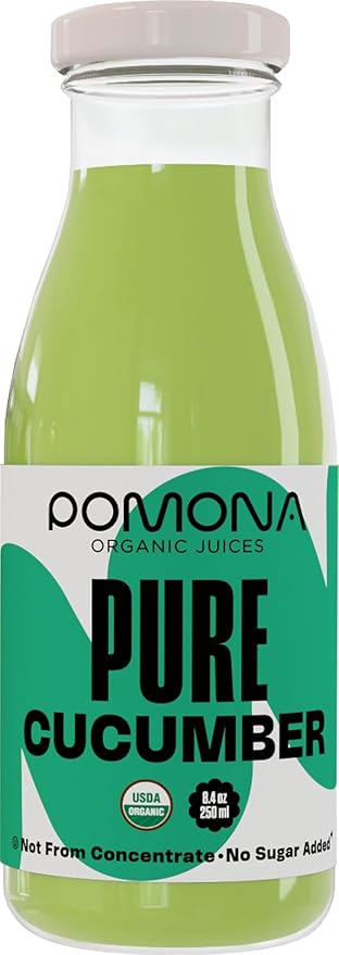 Pomona Organic Juices Pure Cucumber Juice 8.4 Ounce Bottle (Pack of 12) Cold Pressed Organic Juice Non-GMO No Sugar Added Not from Concentrate Gluten Free Kosher Certified Preservative Free
