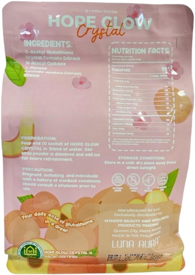 10 Sachets Luna Aura Hope Glow Crystal Peach Glutathione Juice Drink