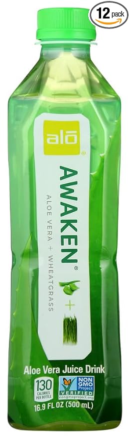 Alo Original Awaken Aloe Vera Juice Drink - Wheatgrass - Case of 12 - 16.9 fl oz.