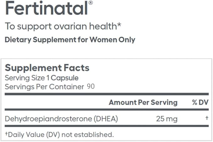 Micronized DHEA Female Natural Plant-Based Fertility Supplement 90-25mg Capsules - 28 Day Supply