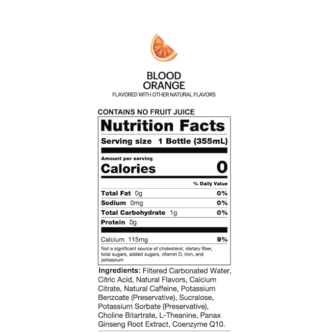 UPTIME Energy Drink Blood Orange Sparkling 12 Pack Vitamin C L Theanine Calcium Sugar Free Energy Drinks for Focus Support 142mg of Natural Caffeine 0 Calories Clean Natural 12 fl oz Cans