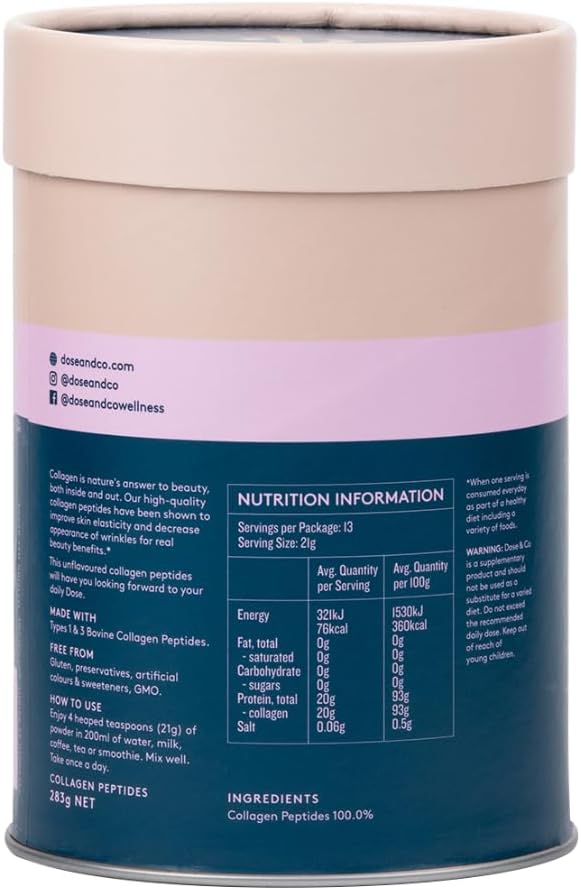 DOSE &amp CO. Pure Collagen Peptides for Hair Skin &amp Nails Unflavored - 10oz Powder Supplement