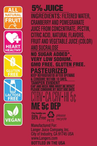 Langers 5 Juice Cocktail Cranberry Pomegranate 64 Fl Oz (Pack of 8)