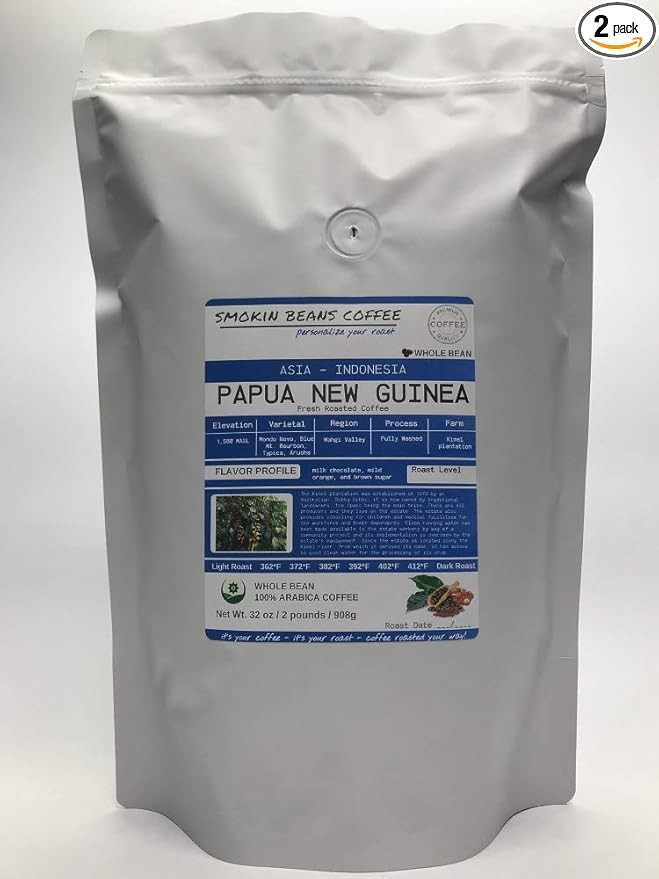 Smokin Beans 2-Pound Papua New Guinea Freshly Roasted Coffee Washed Processing Medium Roast Premium Whole Bean Specialty Coffee