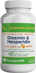 Lymphatic Formula Diosmin Hesperidin 1000mg Lymphatic Drainage Supplement Lymph System Support &amp Detox Micronized MPFF Complex Blend with Vitamin D3 &amp Selenium for Immune Health 60 Capsule