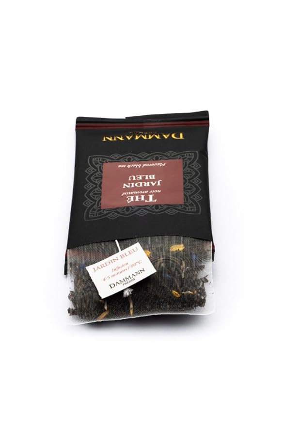 Dammann Freres Sachets Jardin Bleu Tea Bags Premium Gourmet French Black Tea Blend Strawberry Rhubarb Flavors Individually Wrapped 24 Count (Single Pack)