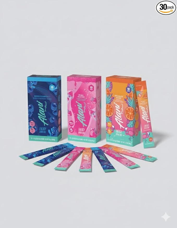 Alani Energy Drinks Mix Variety Pack (Pack of 30) | Breezeberry Pink Slush &amp Orange Kiss | Sugar-Free Low-Calorie Energy Boost Drink | Product delivered exactly as depicted in the images