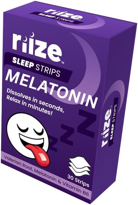 Riize Sleep Strips Fast Acting Dissolvable Oral Supplement with 5mg Melatonin Valerian Root L-Theanine Vitamin B6 Natural Flavors Vegan (30 Count)