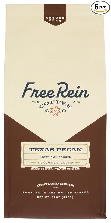 Free Rein Coffee Texas Pecan Ground 12 oz (Pack of 6)