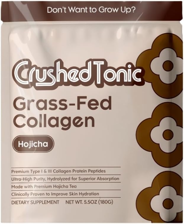 Crushed Tonic Marine Collagen Powder Korean Beauty Drink with Hydrolyzed Collagen Peptides for Skin Hair &amp Nails | Gluten-Free Halal &amp Kosher (Hojicha 30 Servings (150 g) Pouch)