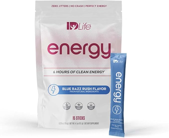 IDLife - Energy Blue Razz Rush - Time-Release Caffeine L-Theanine &amp Alpha Lipoic Acid for Clarity Stamina &amp Clean Fuel - 15 Sticks