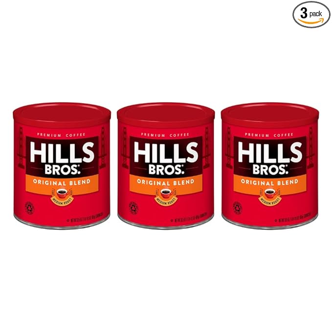 Hills Bros Original Mild Blend Ground Coffee Light Roast Smooth and Balanced for a Rich Light Coffee Taste 30.5 Ounce (Pack of 3)