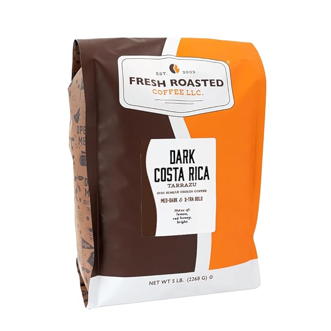 Fresh Roasted Coffee Dark Costa Rican TarrazuMed-Dark Roast Kosher Whole Bean 5 lb