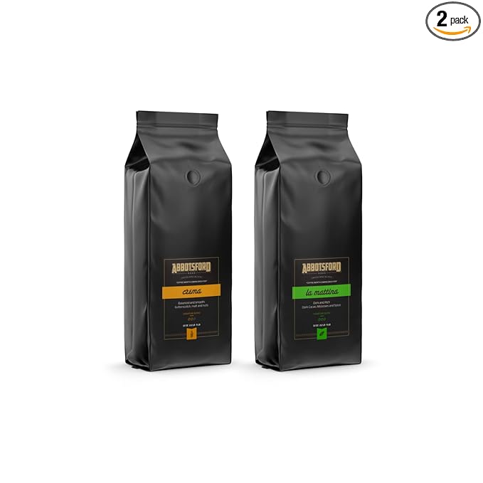 Abbotsford Road - Specialty Coffee Variety Pack Espresso Gourmet Roasted Coffee Beans Ideal for Cold Brew Drip Aeropress Pour Over or Percolator Includes Two 12oz Bags (Crema | La Mattina Whole