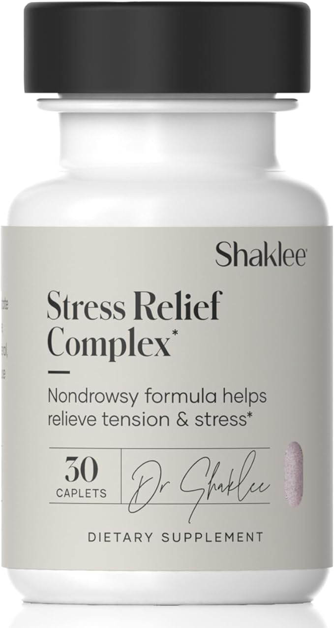 Shaklee - Stress Relief Complex - Calming Blend of L-theanine Ashwagandha Beta-sitosterol and L-tyrosine - Promotes Relaxation without Drowsiness - 1 Caplet Daily - Adults Supplement - 30 Caplets