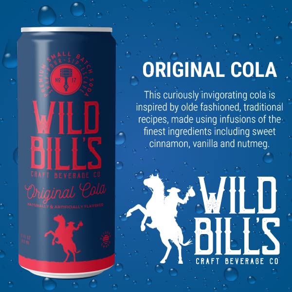 Wild Bill's Original Cola Soda Classic Craft Soda Pop Soft Drinks Sodas Made with Pure Cane Sugar Caffeine Free NO High Fructose Corn Syrup Gluten Free Vegan Low Sodium 12 Oz 12 Pack