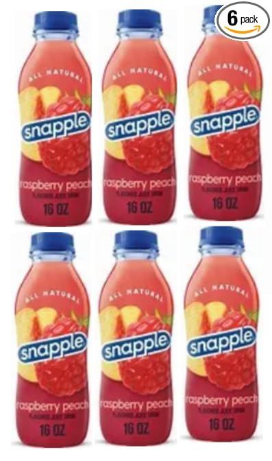 Snpple Raspberry Peach 16 fl oz recycled plastic bottle 6 pack