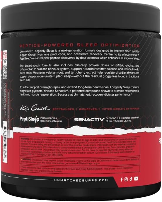 Unmatched Longevity Sleep | PeptiSleep Sleep &amp Recovery Formula with Melatonin Magnesium &amp Senactiv | Advanced Nighttime Support | 20 Servings (Lemon Drop)