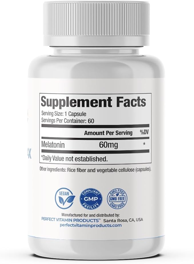 60mg Extra Strength Melatonin MAX - High Dosage Melatonin Vegan Non-GMO Gluten-Free (1-Pack)