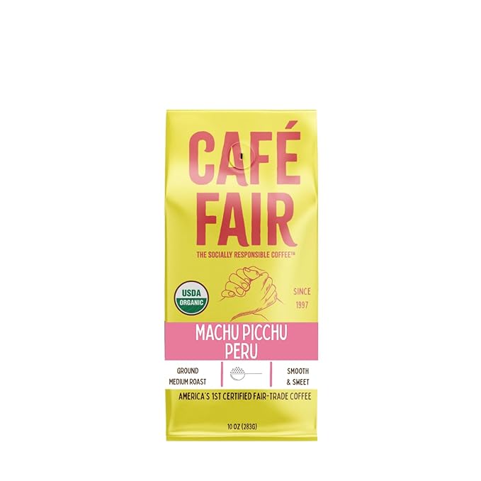 Café Fair Machu Pichu Peru | Organic Fair Trade Certified Coffee | Ground | Medium Roast | 10 oz | PACK OF 6