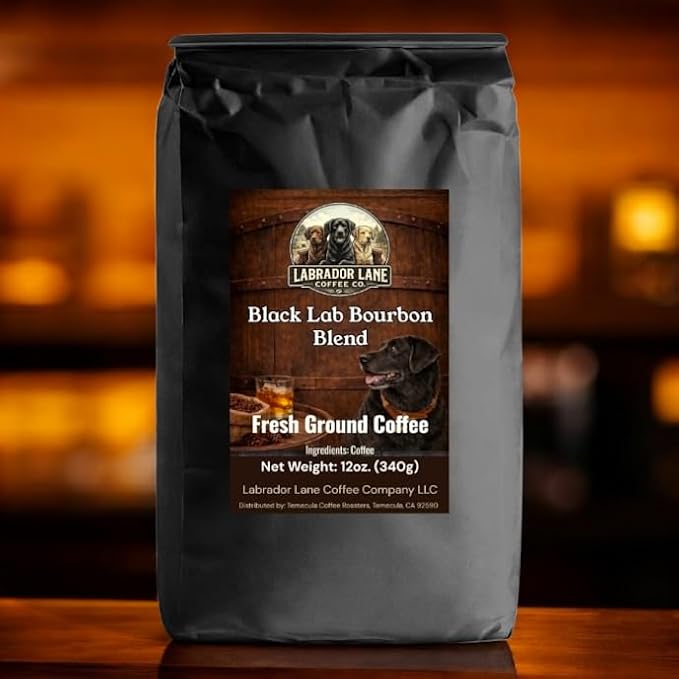 Black Lab Bourbon Blend (Whiskey Flavored Coffee) - Hand Crafted Premium Coffee - 12oz