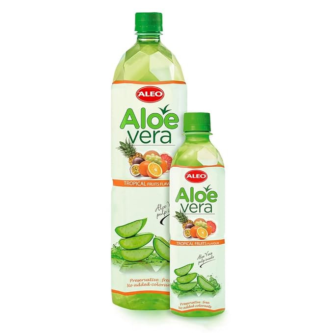 ALEO 0.5L Premium Tropical Fruits Aloe Vera Drink - Natural No Preservatives No Artificial Colors Superior Taste Award 2025